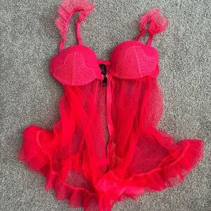 Victoria's Secret Hot Pink Lace & Mesh Babydoll Chemise